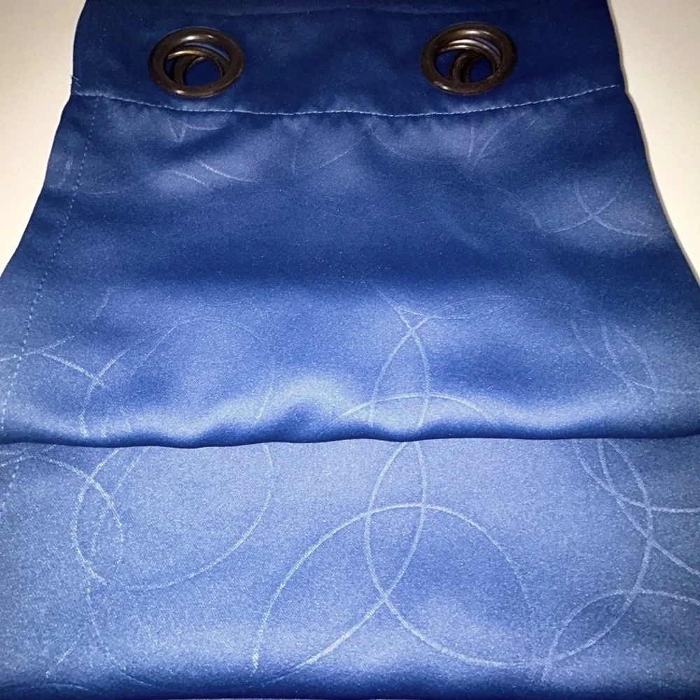 Luxury Long Royal Blue Grommet Curtains Geometric Concentric Circle Pattern